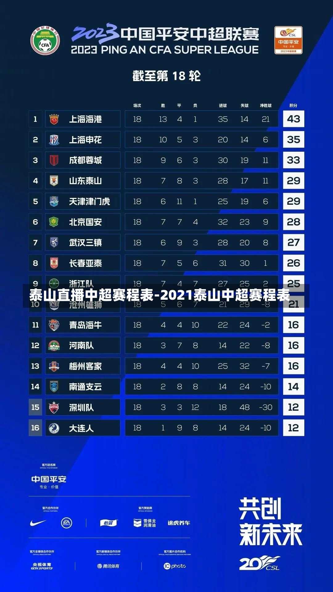 泰山直播中超赛程表-2021泰山中超赛程表
