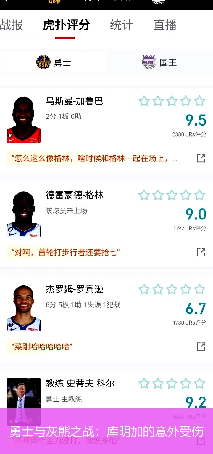 勇士与灰熊之战：库明加的意外受伤